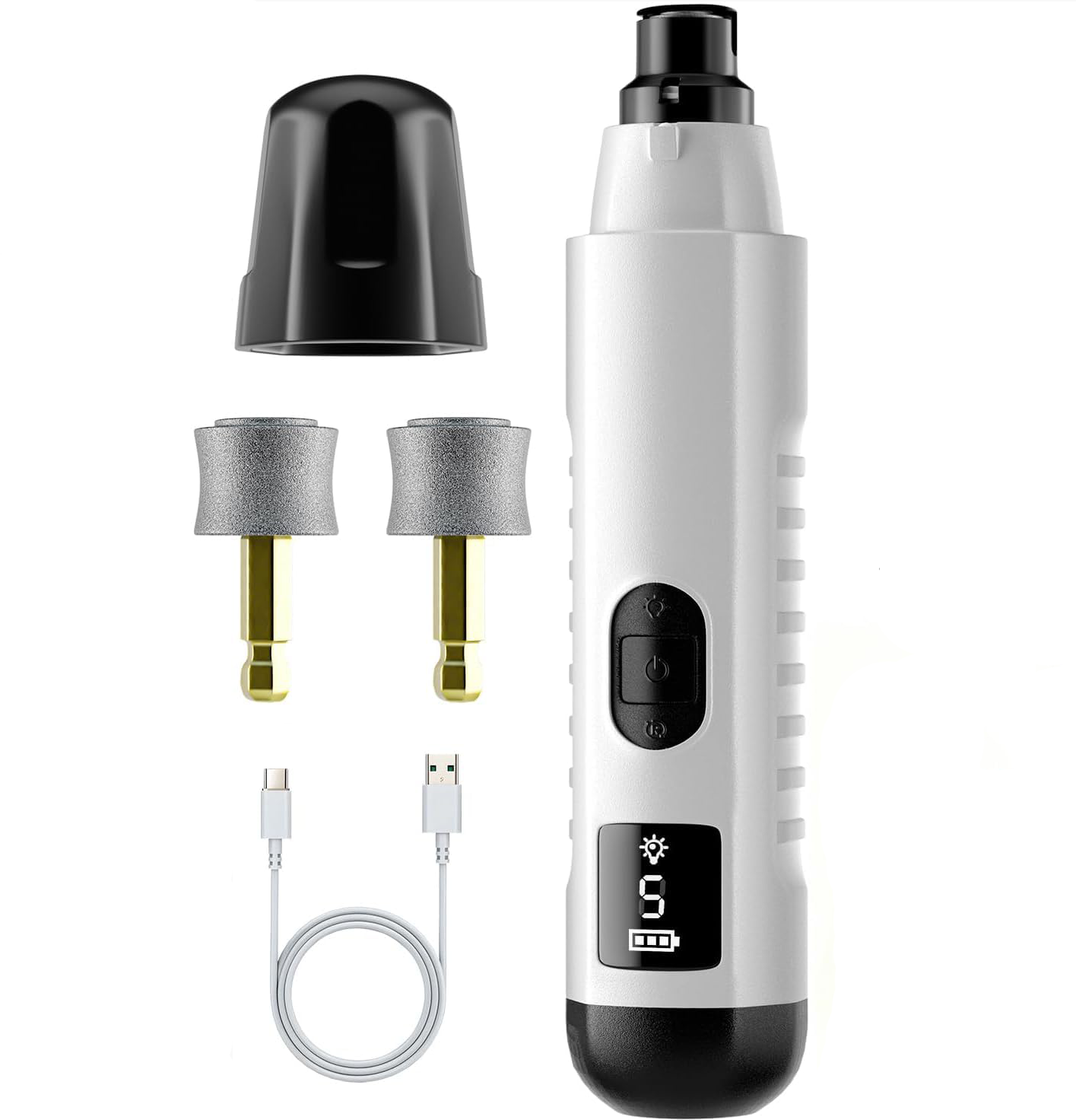 Lima de uñas Kelo en blanco con dos muelas de repuesto, tapa y cable