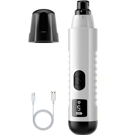Lima de uñas eléctrica para perro Kelo en blanco, con tapa protectora y cable USB-C